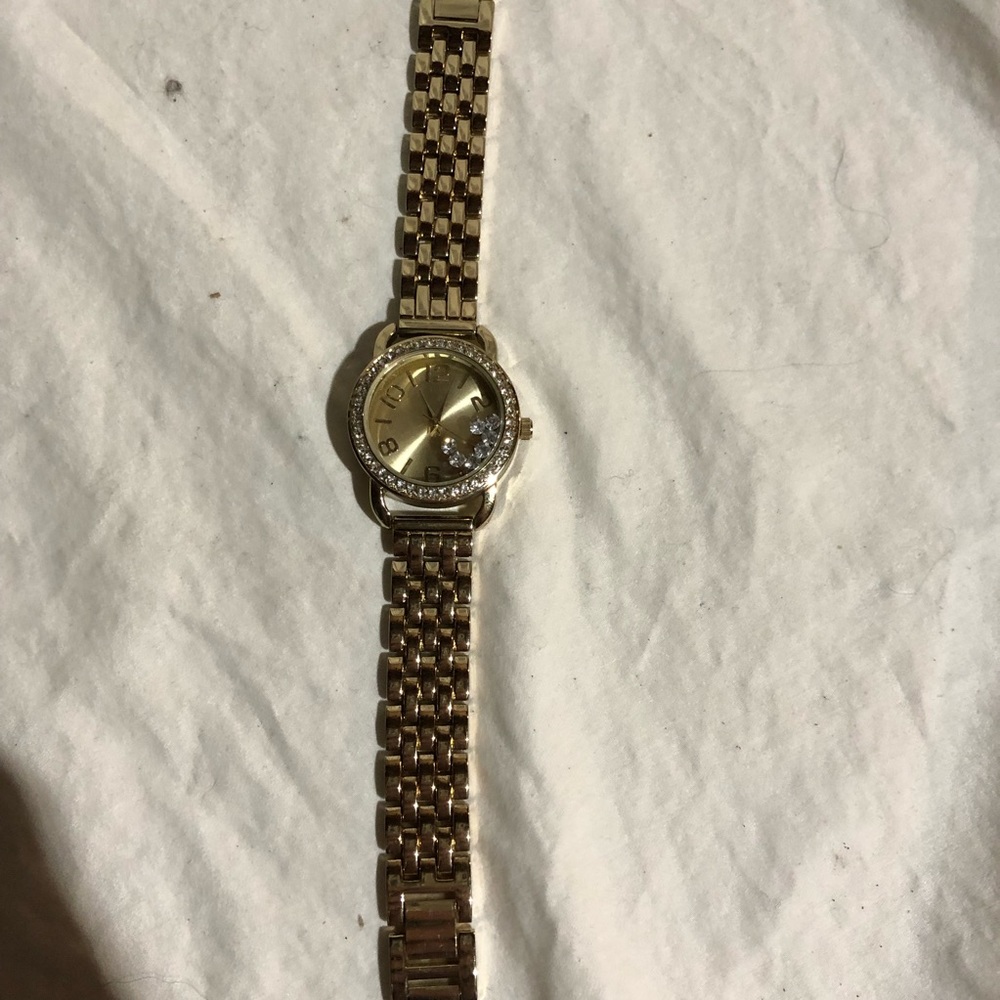 Geneva Yellow Gold Watch with floating rhinestones